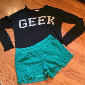 Jolt Green Crochet Shorts